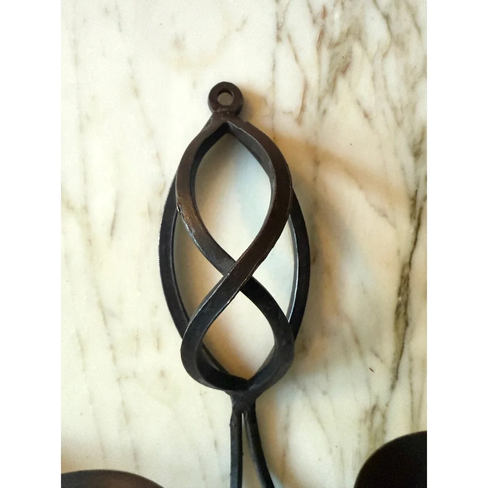 Vintage Pair Wrought Iron Double Arm Wall Sconces Candle Holders Gothic